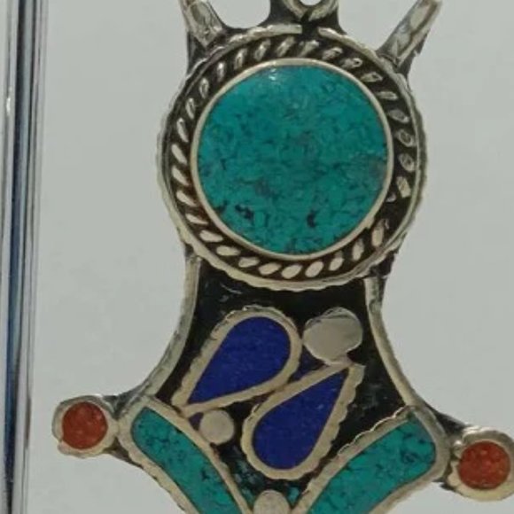 Turquoise Dangle Earrings, Nepalese Earrings, Turquoise Jewelry - Picture 3 of 6